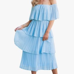 Baby blue Off The Shoulder Ruffle Summer Dress